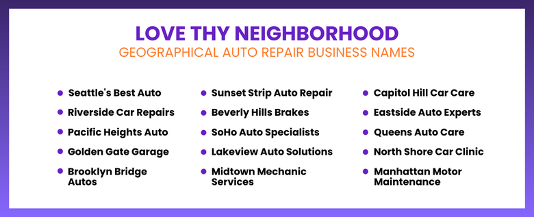 Geographical Auto Repair Business Names