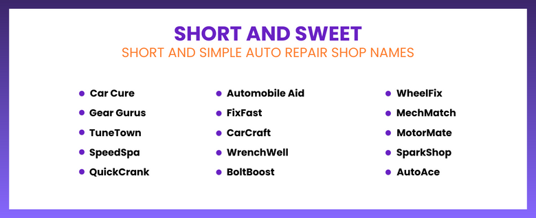 Short and Simple Auto Repair Shop Names