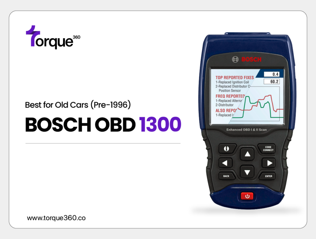 The Bosch 1300 OBD scanner is uniquely compatible with both OBD2 and OBD1 systems, making it a versatile choice for vehicle diagnostics. Specifically, it can connect to GM and Ford models produced from 1984 to 1995, providing comprehensive support for older cars.