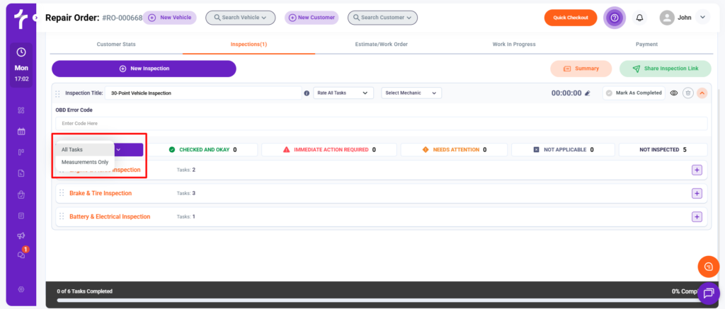 Filter in Torque360 Auto Repair Order Software