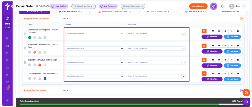 Select Causes and Correction in Torque360 Auto Repair Order Software