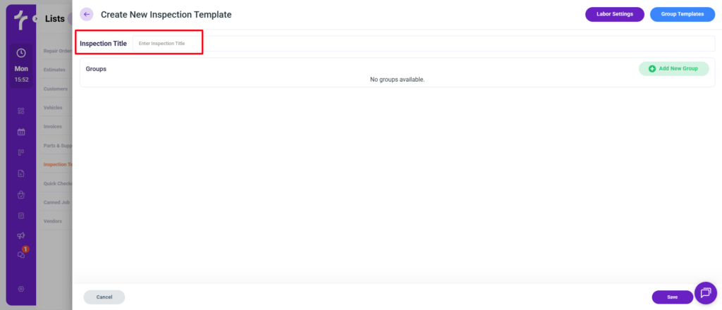 Inspection Title in Torque360 Digital Vehicle Inspection Software