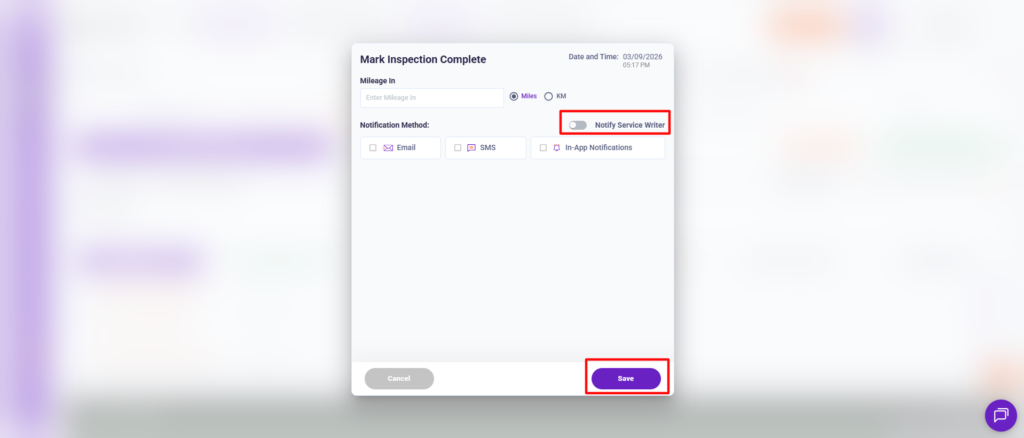 Notification Method in Torque360 Auto Repair Order Software